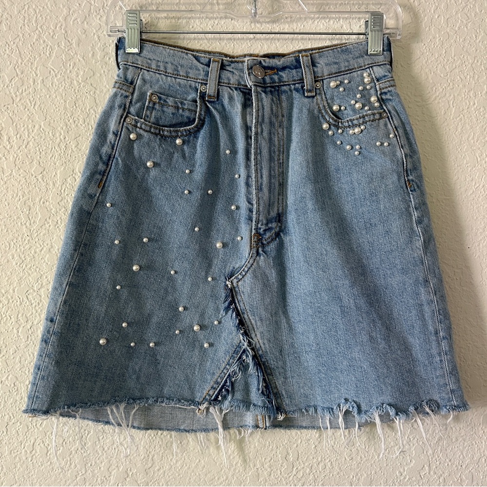 Zara Pearl Embellished Mini A-Line Skirt